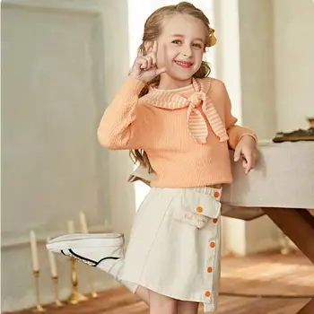 

2020 Girls Fashion Set Knit Sweater Jacket Skirt 2 Piece Set Elegant Princess Celebrity Suit Spring New Arrival Set For Girls