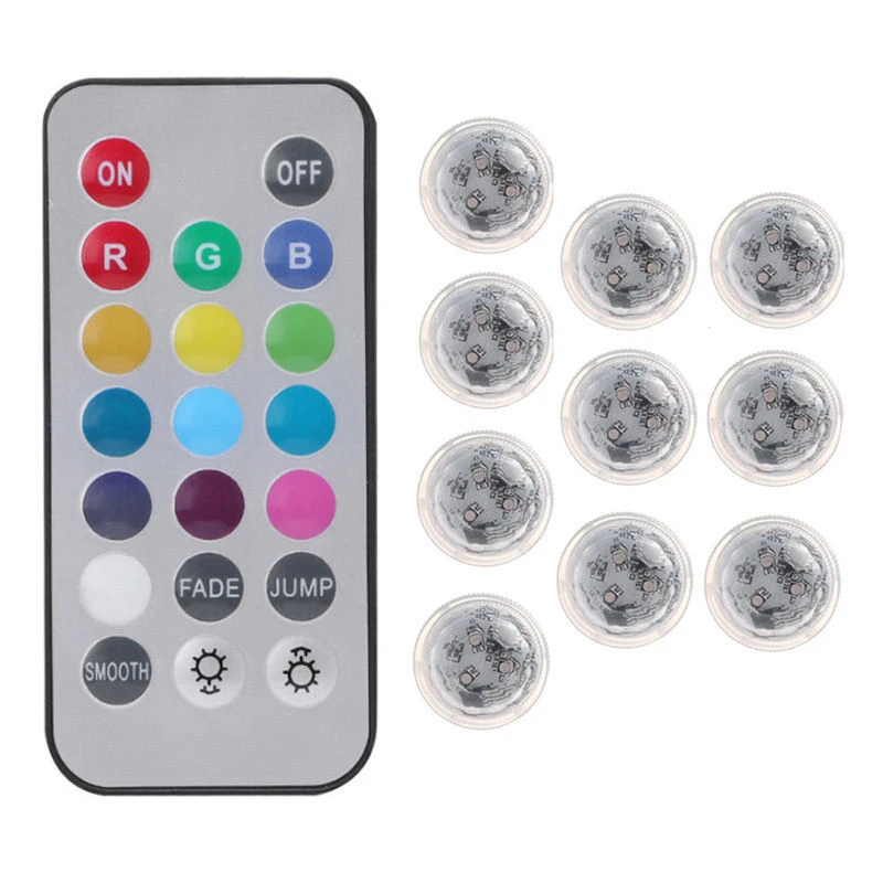 

10Pc Submersible LED Lights Waterproof Color Remote Lamp for Wedding Party Decor Fish Tank Lights
