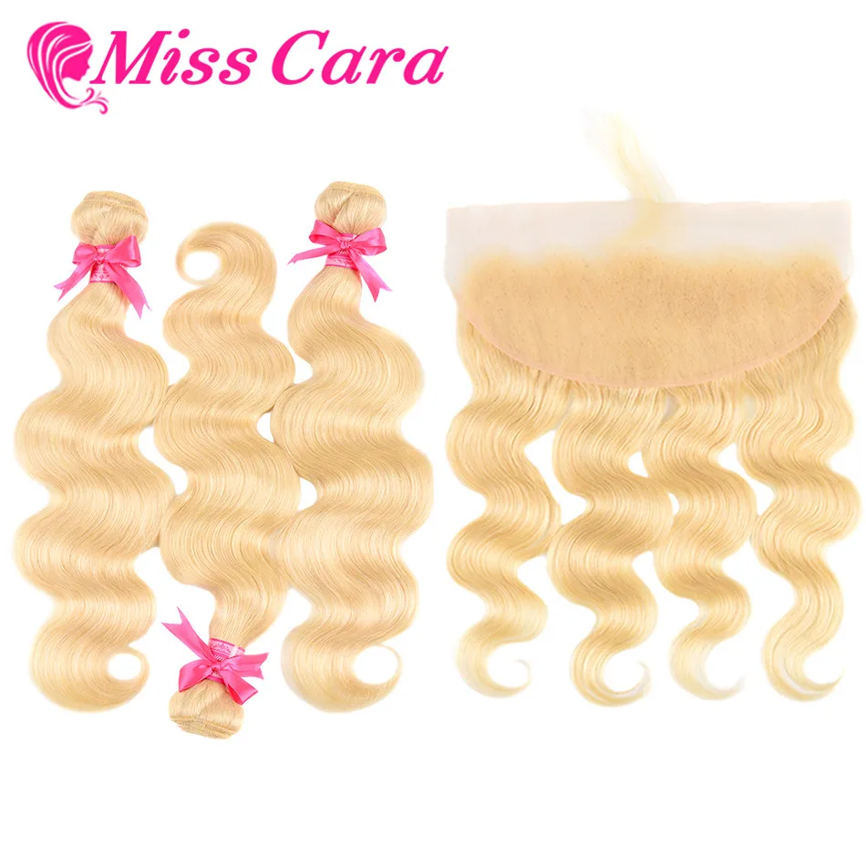 

Miss Cara Remy Peruvian Body Wave 613 Bundles With Frontal Pre Plucked Platinum Blonde 100% Human Hair 3 Bundles With Frontal