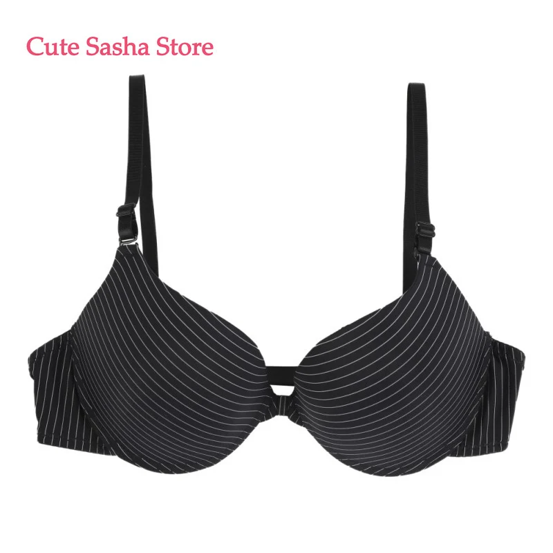 Fashion Striped Bras Seamless Sexy Front Closure Bra Girls's Push Up Underwear Buckle Female Small Chest Bra Underwire