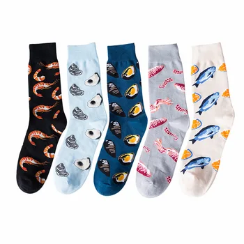 

Hot Happy Funny Socks Men&Women Harajuku Ukraine Seafood Print Skateboard Oysters Mussels Octopus Arctic Shrimp Cod Salmon Socks