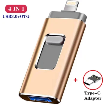 

4IN1 Metal USB Flash Drive 128GB OTG Pen Drive 32GB 64GB USB 3.0 Flash Disk for iPhone 11 Pro/XR/XS Max USB Memory Stick TYPE C