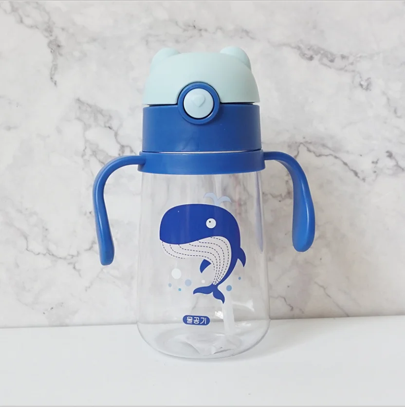 Cartoon cute sippy cup baby children learning to drink cup strap handle kindergarten drinking cup anti-fall handle cup