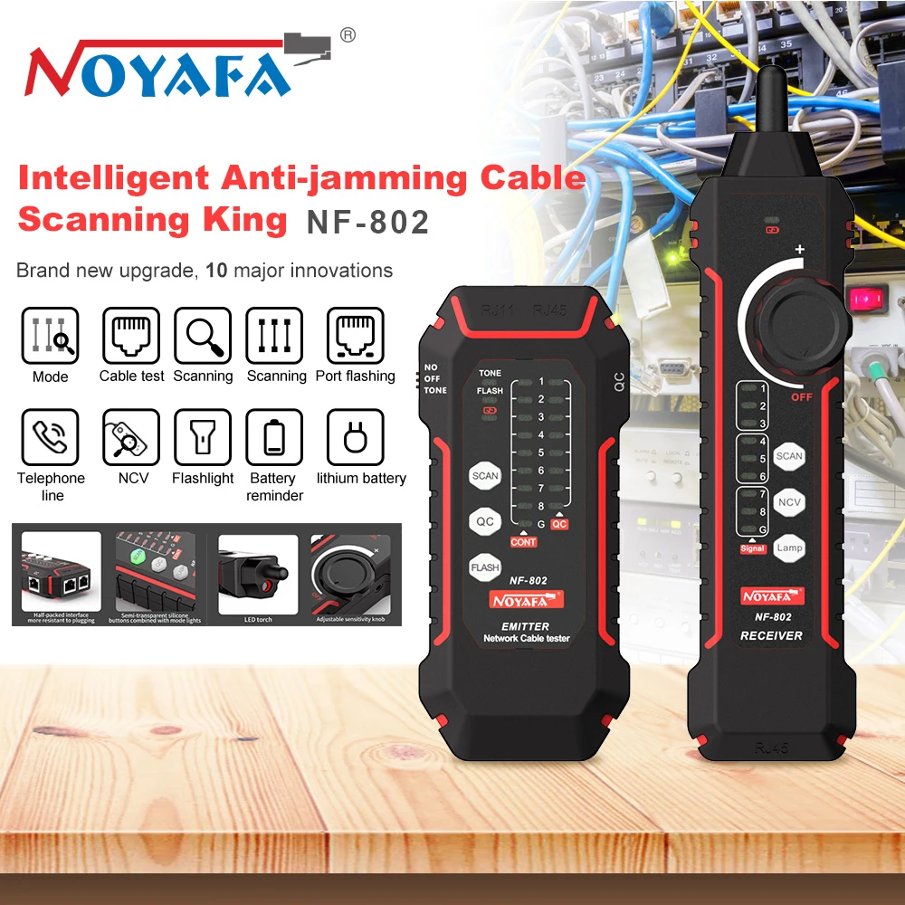 NOYAFA NF-802 Multi-function Cable Tester And Tracker RJ11 RJ45 Cat5 Cat6 LAN Ethernet Phone Wire Finder Poe Test ethernet tracer