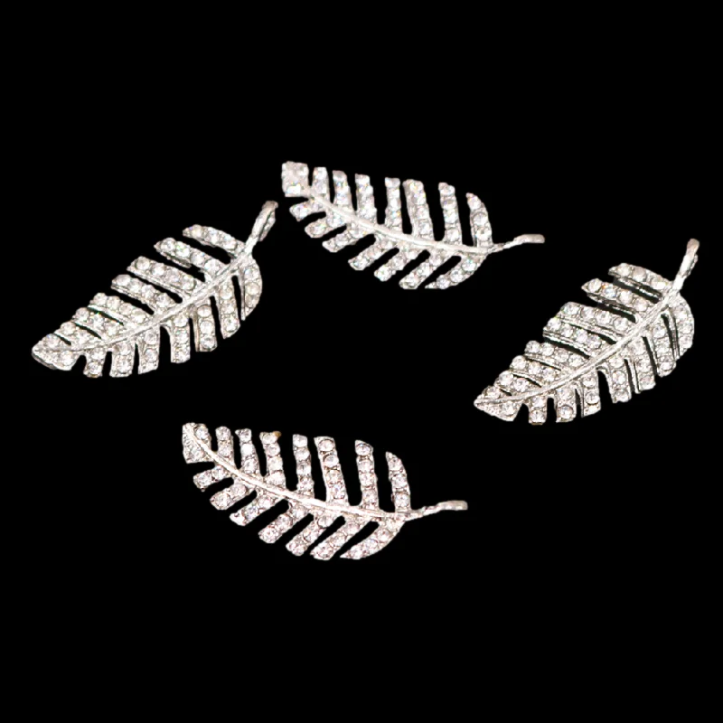 

6pcs Silver Plated Rhinestone Leaf Pendants Fashion Earrings Bracelet Metal Accessories DIY Charms Jewelry Crafts Making 33*14mm