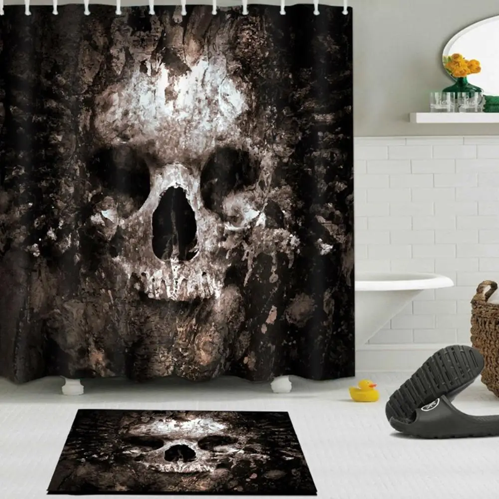 

4pcs/set Rusty Rotten Skull Halloween Shower Curtain and Bath Mat Set Waterproof Polyester Bathroom Fabric for Bathtub Art Decor