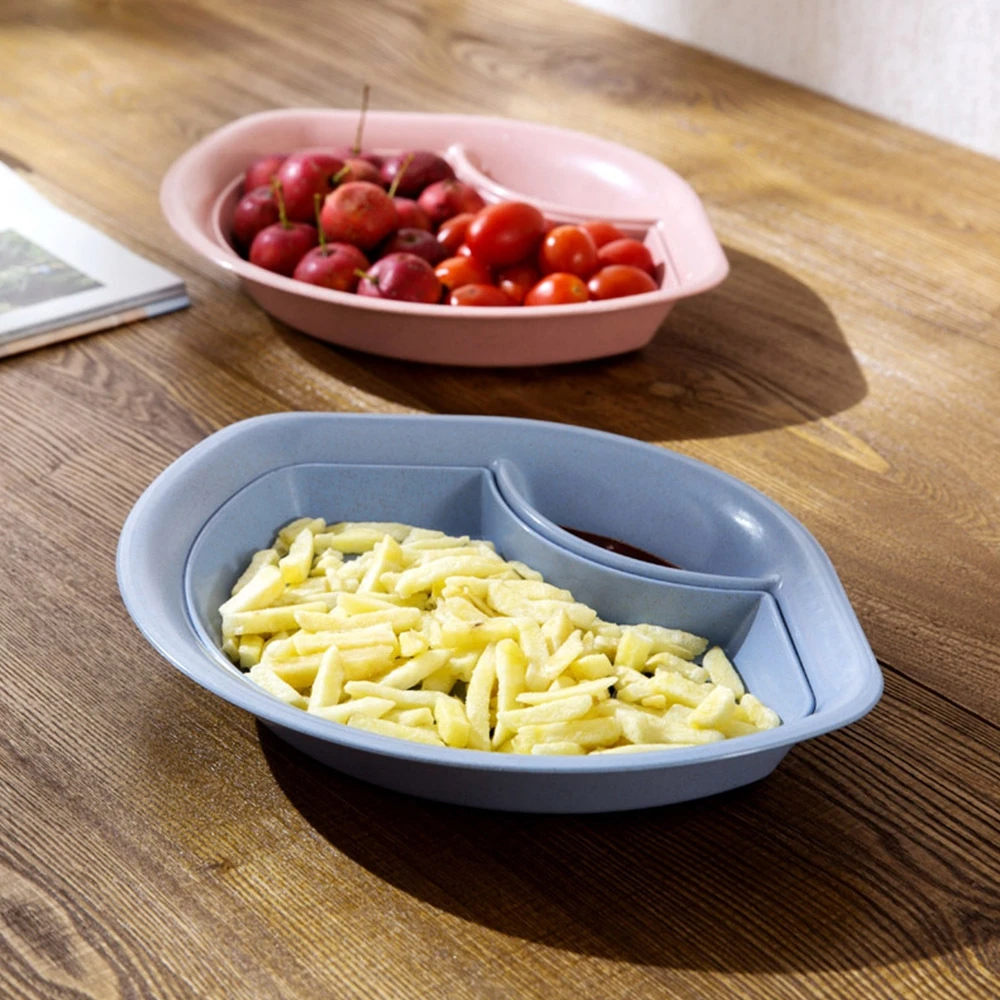

Wheat Straw Fan-shaped Dumplings Dish Double-layer Drain Pan With Vinegar Dish Dumplings Sushi Fruit Plate Kitchen Supplies