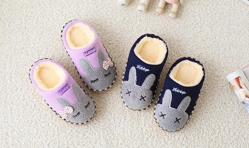 Children Indoor Slippers Warm Plush Cartoon Style Boys Girls Winter Home Floor Shoes Slip On Soft Kids Bedroom Slides SH080403