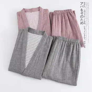 

Traditional Japanese Pajamas Sets Men's Kimono Robes Yukata Suits Nightgown Sleepwear Bathrobe Leisure Wear Homewear
