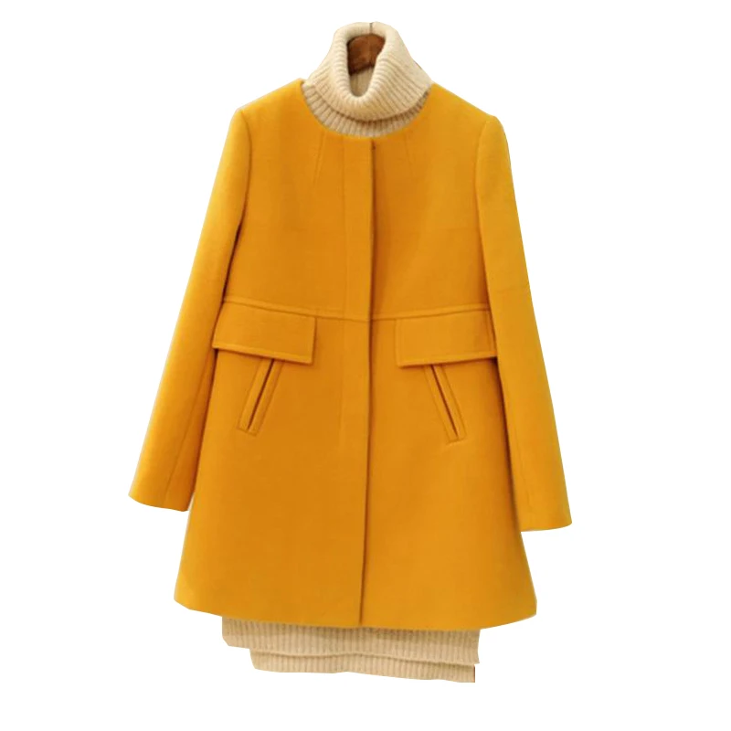 Женское однобортное шерстяное кашемировое пальто свободного покроя с отворотом