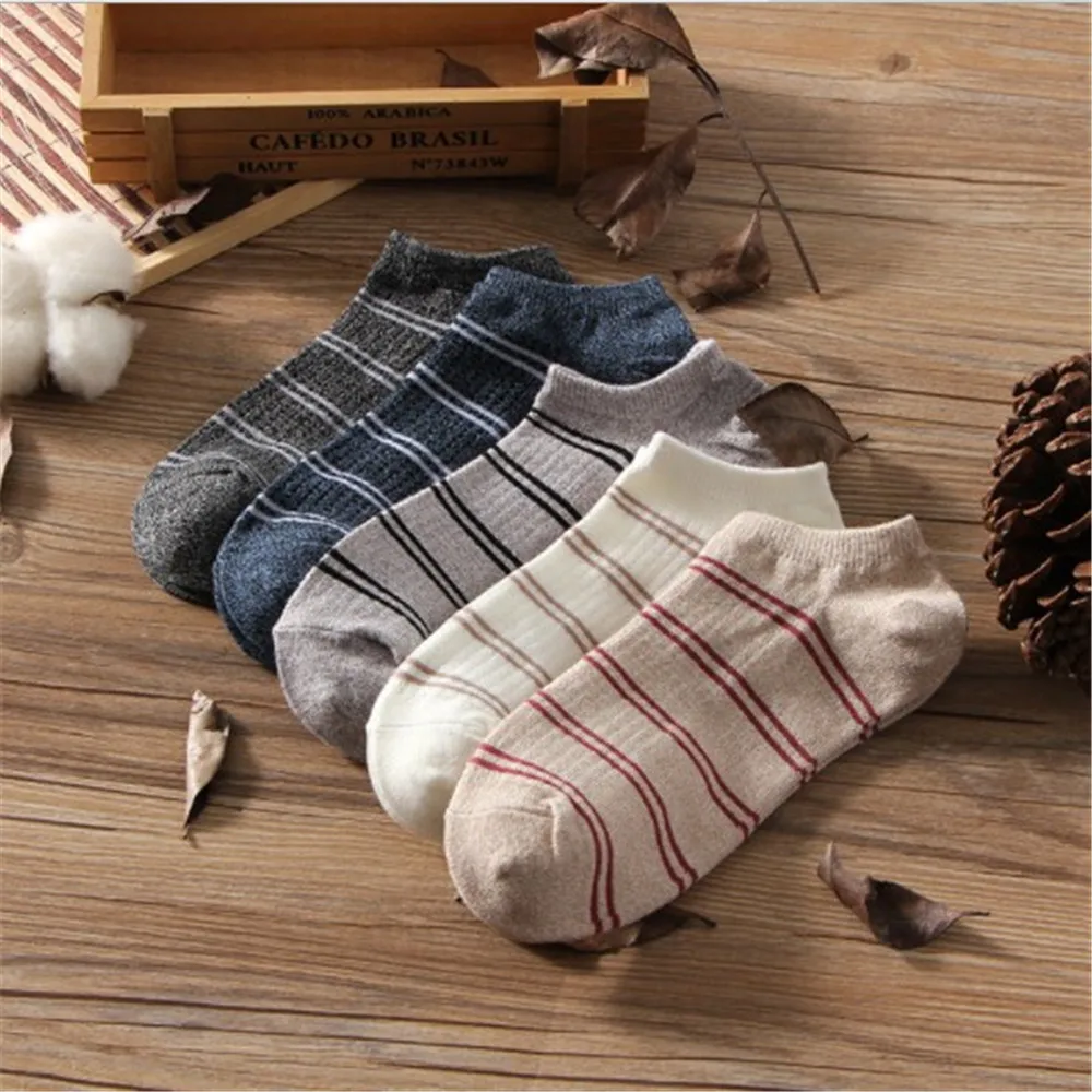 5 пар мужских носков, хлопковые полосатые носки-башмачки с закрытым носком, весенне-осенние мужские Повседневные Дышащие носки в стиле Харадзюку - Цвет: Five color