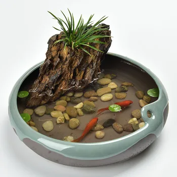 

Baishiyuan household hot sale of Chinese hand-breathable coarse pottery office ceramic retro narcissus succulent plant pot