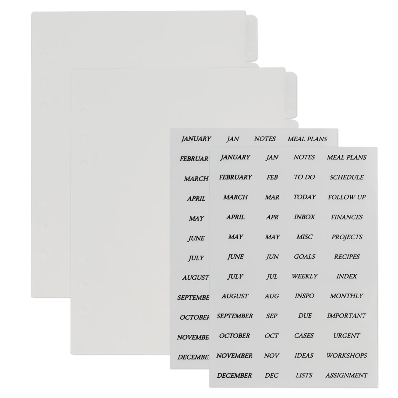 Blanco liso claro 6 agujero A5 divisor de índices con negro pegatina de lengüeta transparente etiqueta de plástico carpeta A5 divisor de planificador