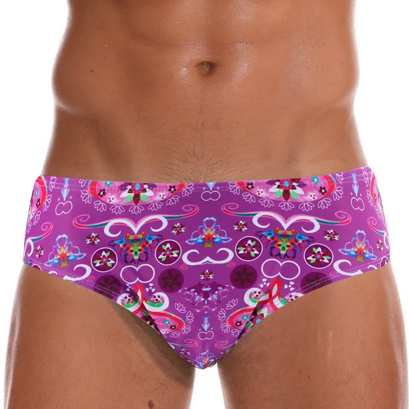Быстросохнущие мужские плавки, плавки, одежда для плавания, пляжные шорты с пуш-падом, треугольная сексуальная одежда для купания, Шорты для плавания, Sunga размера плюс - Цвет: Purple