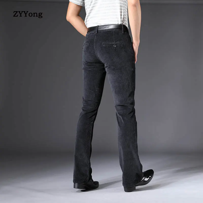 ZYYong Retro Corduroy Men's Trousers Solid Black Winter Autumn Casual High Waist Loose Flared Pants Trousers Men's Size 28-38
