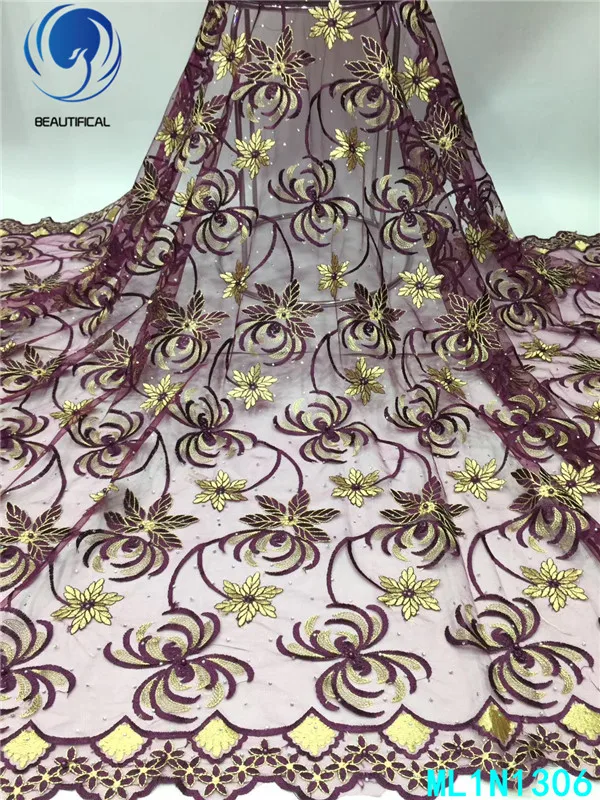 Beautifical French lace fabrics Latest embroidery design nigerian tulle with beads and stones 5yards fabric ML1N1306 | Дом и сад