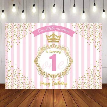 

Photography Background Happy 1st Birthday Little Princess Golden Border Photographic Photo Studio Backdrop Photocall Photo Prop