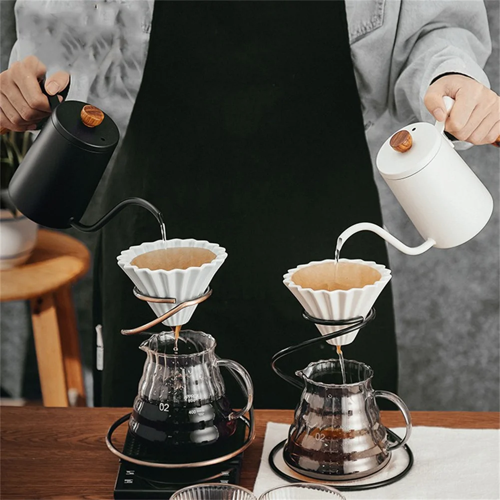 Cafetieră manuală de 600 ml cu mâner din lemn, oțel inoxidabil, gură lungă, cafetieră manuală cu picurare, aparat de bucătărie, consumabile_voghion.com