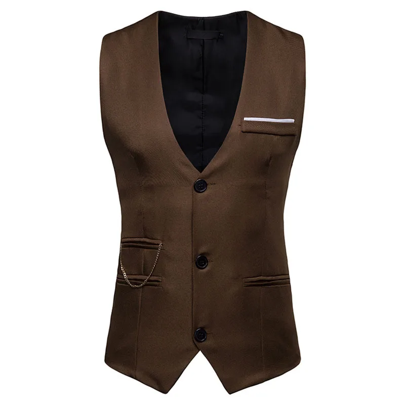 Белое свадебное платье из плотной шерсти для Для мужчин Slim Fit Для мужчин s Мужская жилетка, костюм жилет мужской деловой повседневный деловой жилет Для мужчин - Цвет: brown