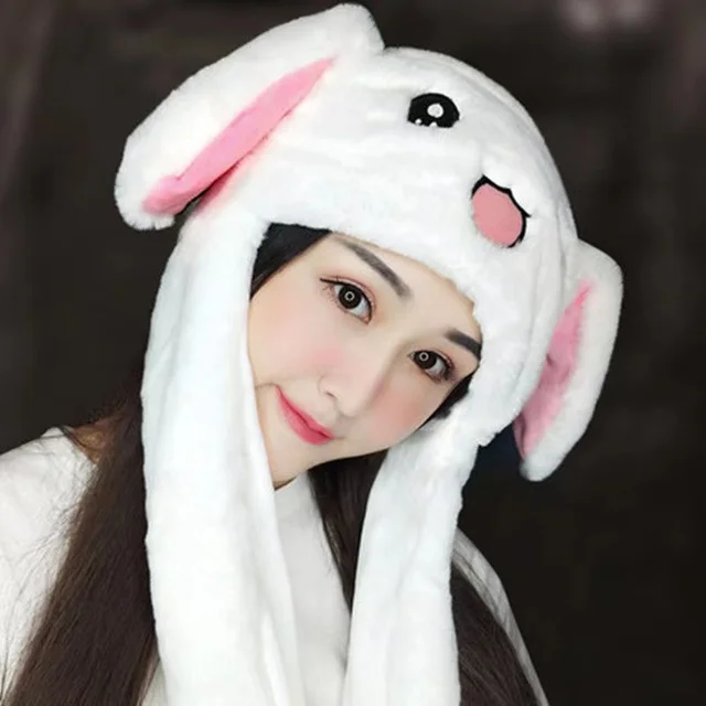 Cute Bunny Ears Hat Moving Airbag Rabbit Soft Jumping Up Cap Funny Toy Girls Cartoon Kawaii Plush Hat Toys Gift for Adult Kids 5