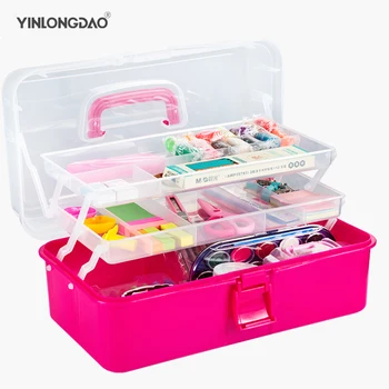 Plastic Storage Box 3 Layers Portable Foldable Tools Organizer Box Multipurpose Jewelry Beads Storage Box with Handle DIY Tools strong plastic box tools shockproof waterproof with foam