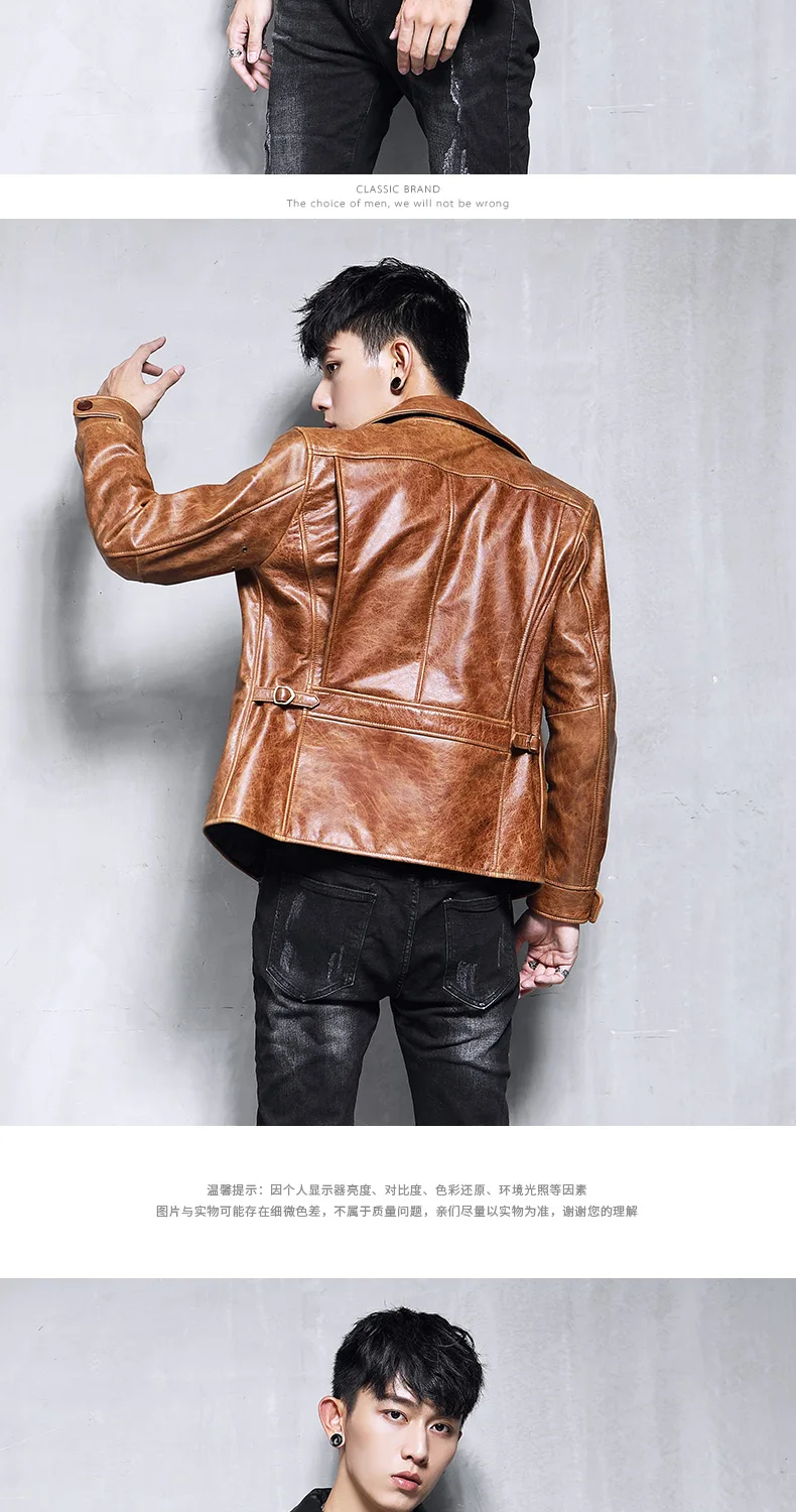 AYUNSUE, мужская куртка из натуральной кожи,, настоящая коровья кожа, мужская куртка, байкер, мотоциклетная кожа, блейзеры, тонкое пальто 19-07A KJ3219