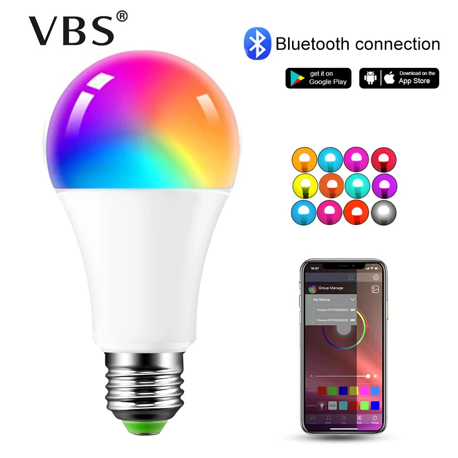 E27 RGB лампы 220 V 110 V магия светодиодные лампы B22 RGBW Беспроводной Bluetooth 4,0 «Умная лампа» Цвет Управление через приложение 16 миллионов Цвет