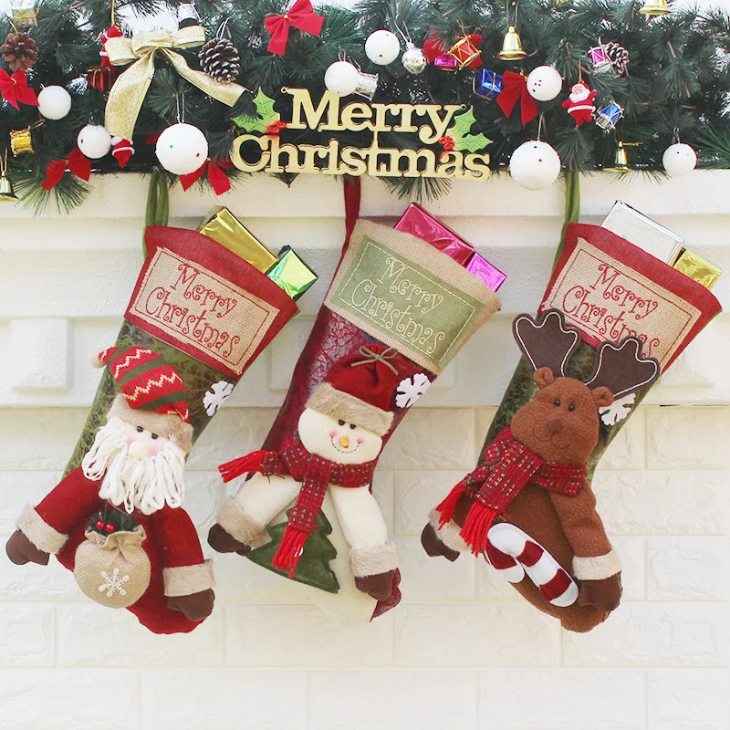 

1Piece 3D Christmas Gift Candy Socks Holders Storage Bag Home Decorations Xmas Stocking Hanging Christmas Tree Ornaments