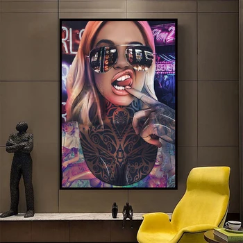 

Abstract Sexy Bad Girl Canvas Painting Graffiti Tattoo Woman Posters and Prints Wall Art Pictures for Home Decoration Painting