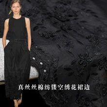 Ткань черные цветы шелк хлопок вышитые тутового шелка материалы летнее платье DIY Одежда ткани