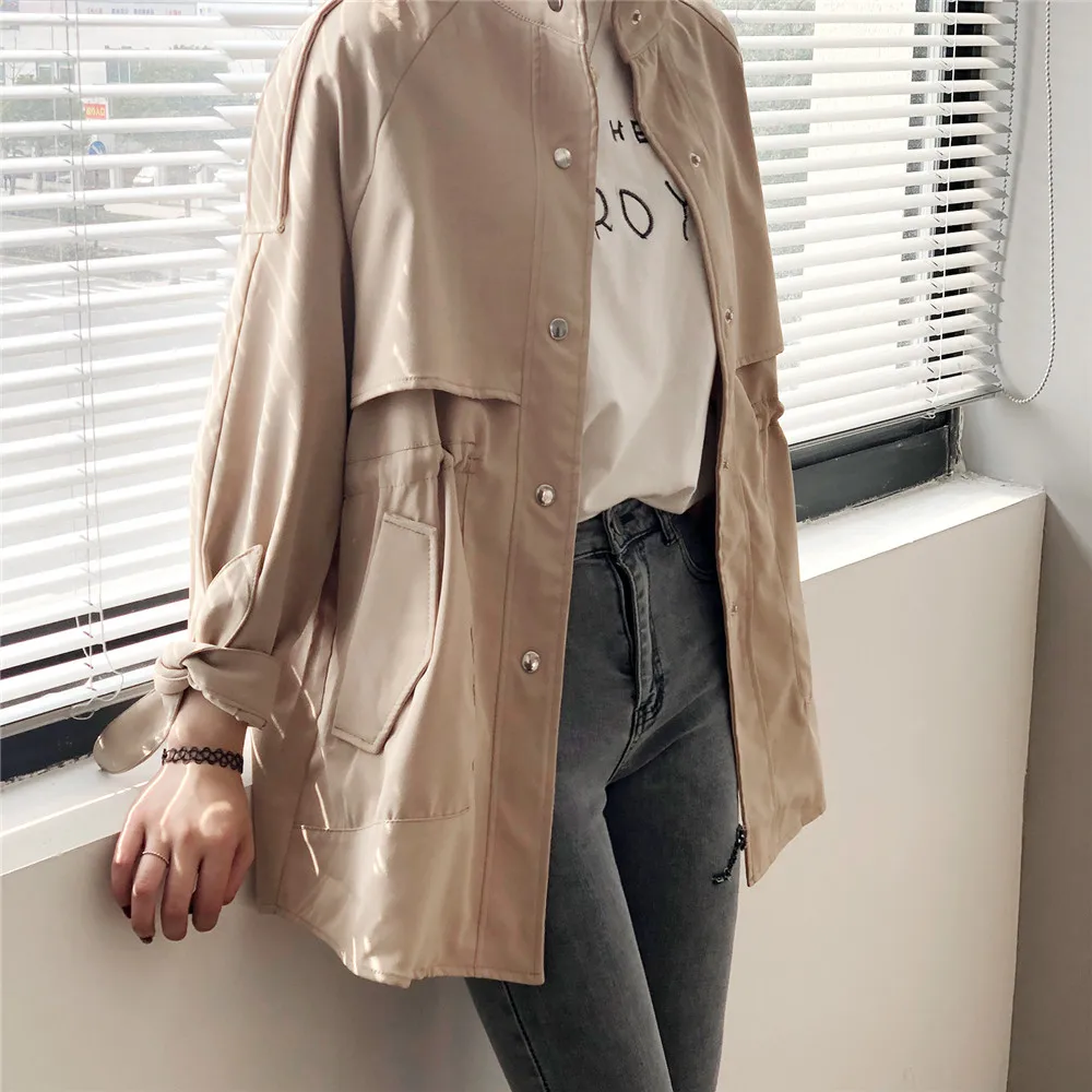 Vintage Autumn trench Coat 2019 Korean Style  Single Breasted Mid-long Trench Coat Mujer Loose large size Windbreak Outwear 0241 (6)