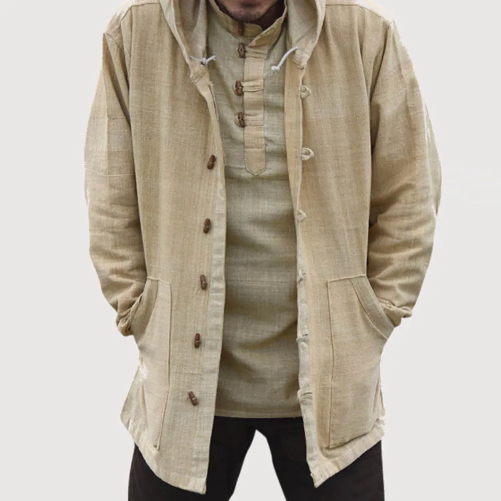 

Mens Ethnic Style Hooded Jackets Long Sleeve Loose Casual Autumn Solid Color Thin Coat With Button Plus Size 5XL Male Outwear