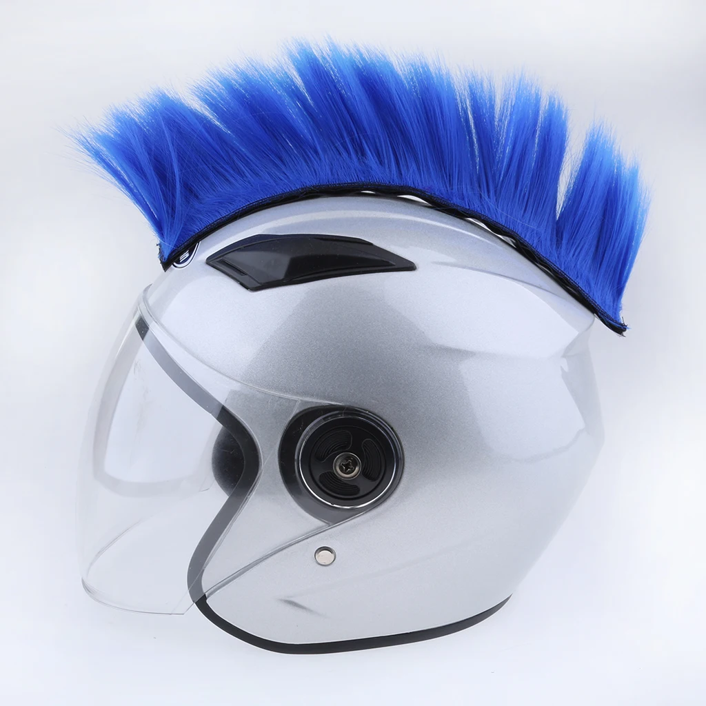 2pcs DIY Helmet Mohawk Hair Punk Hair for Motorcycle Ski Snowboard Helmets - Blue and Yellow, 30cm