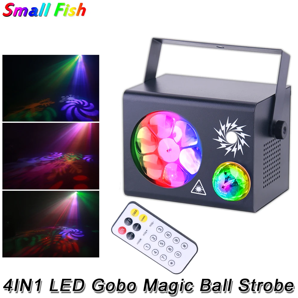 Newest 4IN1 LED Gobo Magic Ball Strobe DMX512 Stage Laser Effect Projector DJ Patterns Laser Lights For Wedding Xmas Club Party