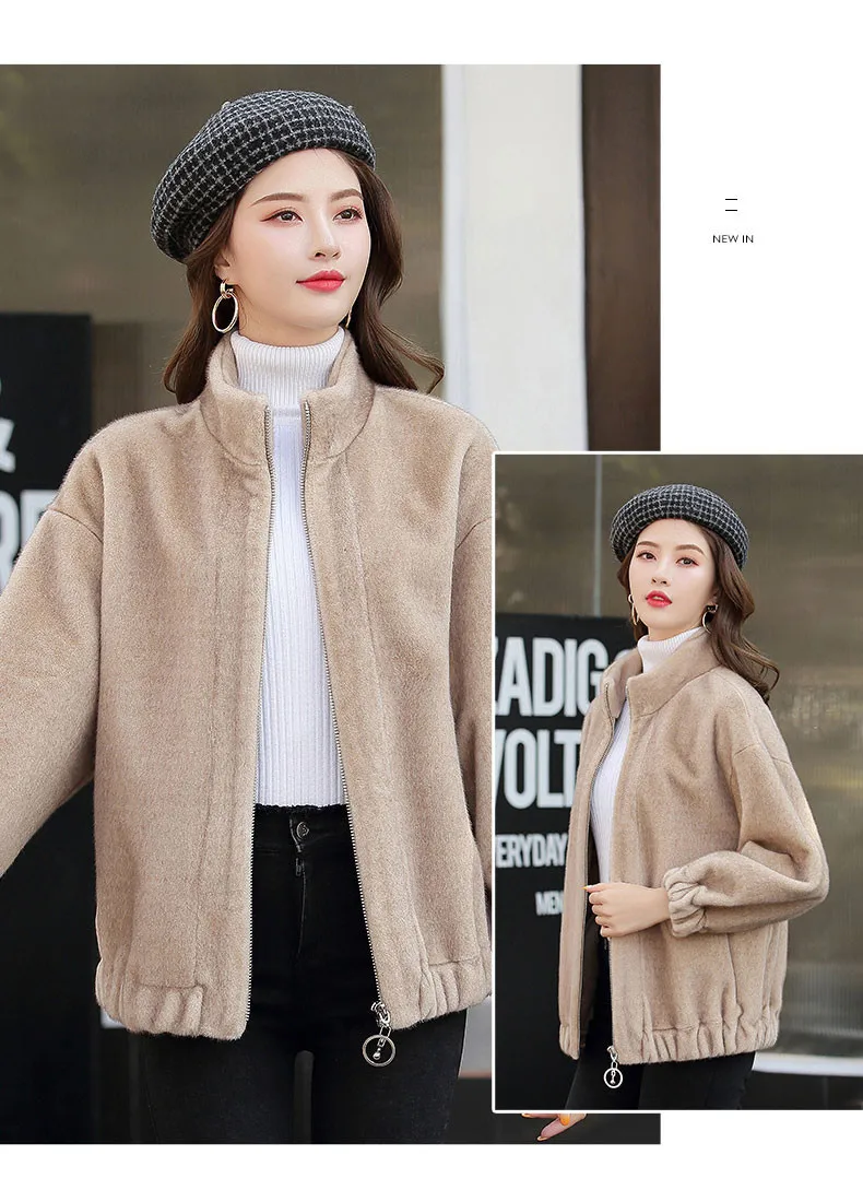 XJXKS Loose large size women woolen coat winter new thick warm comfortable cardigan women zipper jacket
