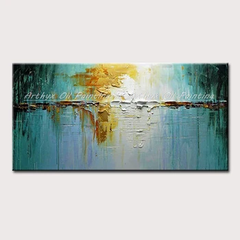 

Arthyx Large Hand Painted Modern Abstract Thick Impasto Blue Yellow Oil Paintings on Canvas Living Room Home Decor Wall Pictures