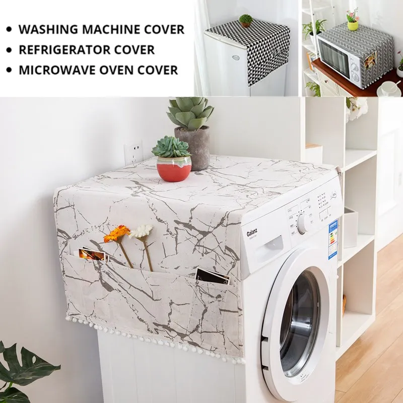 

Linen Gray Geometric Refrigerator Cover Single Door Dust Cover Garden Double Open Drum Washing Machine Towel Cloth Household