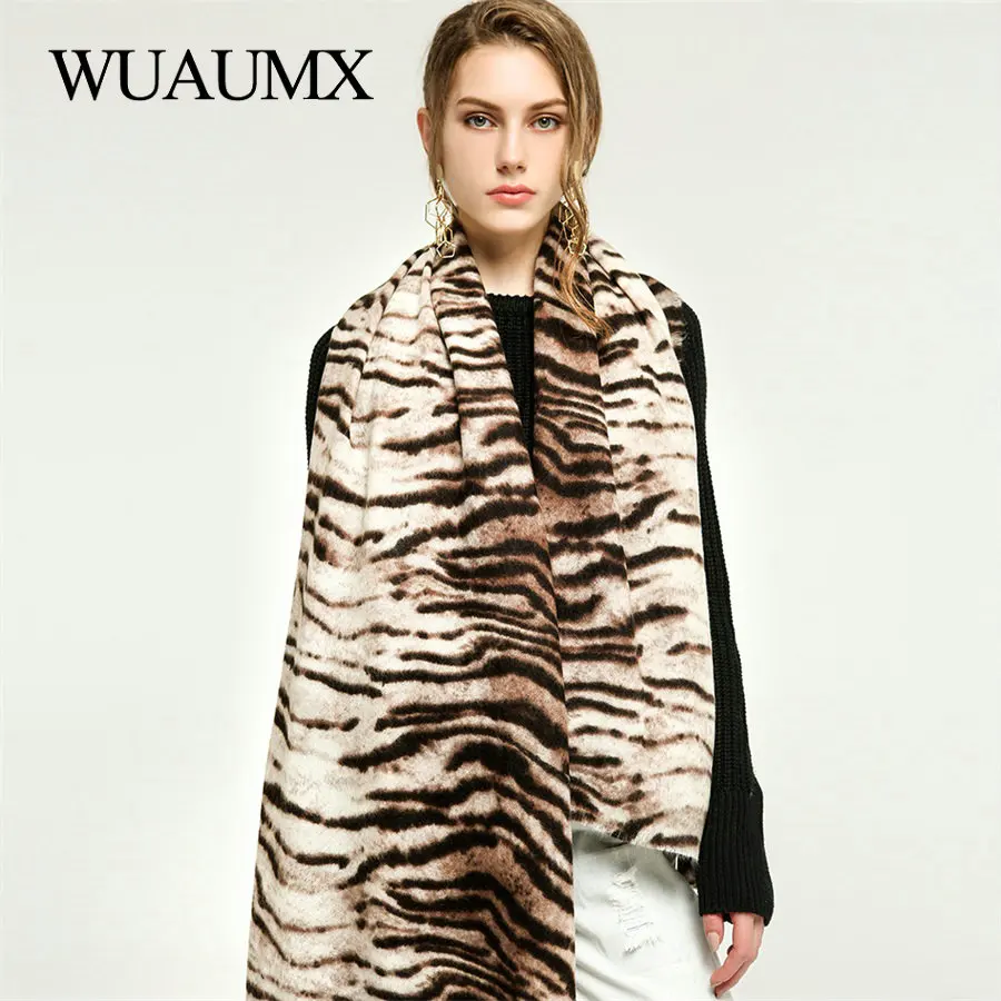 

Wuaumx Large Size Scarf Women Tiger Pattern Print Scarf Autumn Winter Hijabs Women's Scarves Tassel Ladies Shawls Wraps