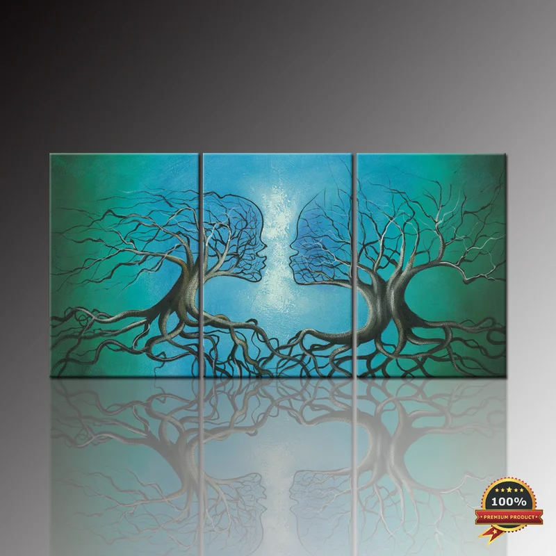 Abstract Canvas Painting Love Kiss Tree Root Wall Art Poster 3 Pieces