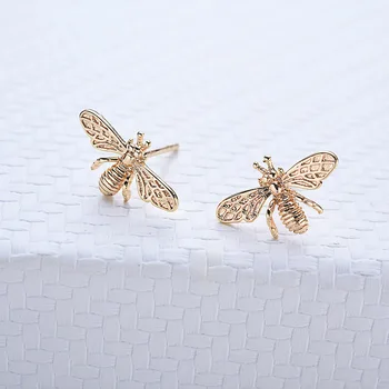 

6PCS 9*14MM 24K Gold Color Plated Brass Bee Stud Earrings High Quality DIY Jewelry Making Findings