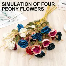 

Hot Salle Artificial Flower Eco-friendly Anti-fade Faux Silk Flower 4 Heads Fake Peony Flowers Bouquet for Home