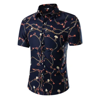 

2019 new Men's Business Shirt Floral Print Button Down Summer Short Sleeve Shirt Short Sleeve Shirt Fashion Print Shirt England