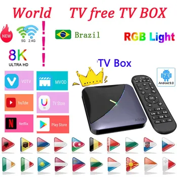 

Brazil TV Box Android 9.0 lifetime free forever 4G 64G with Adult 1 Year spain NL Arabic TV Android box