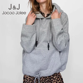 

Jocoo Jolee Solid Loose Hoodies Casual Cotton Sweatshirt Vintage Harajuku Tops Oversized Pocket Hoodies Streetwear Tops