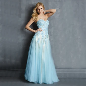 

Elegant Beaded Lace Strapless Belt A Line Sky Blue Mint Green Long Prom gown 2018 Customized robe de mariee bridesmaid dresses