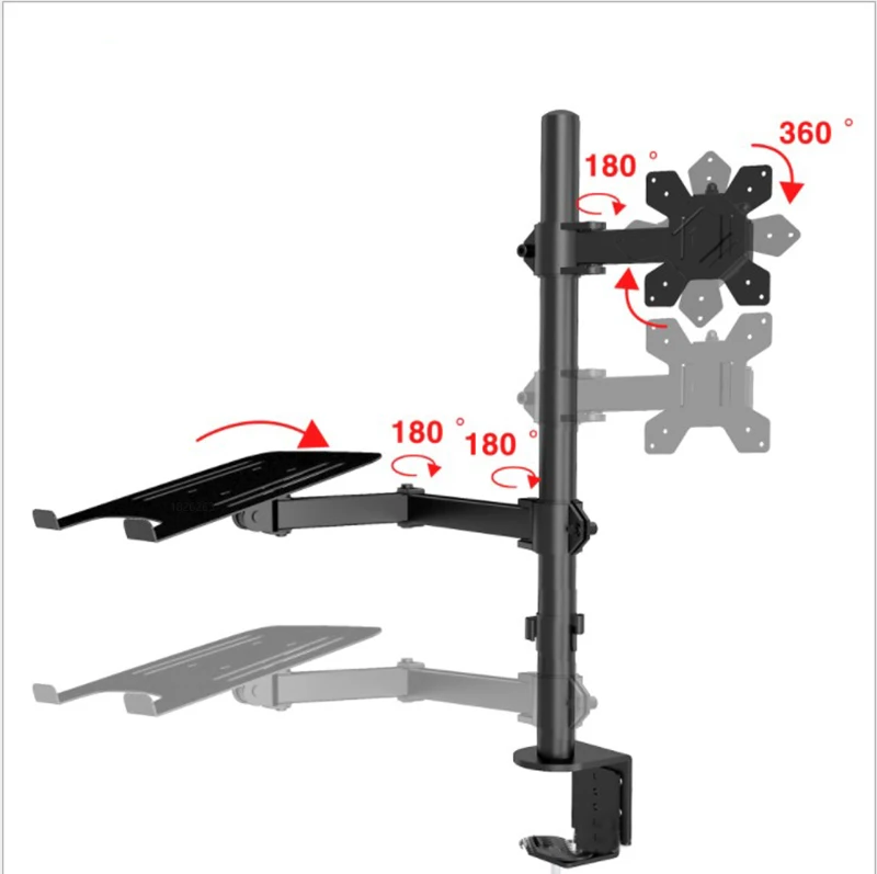 M074 Dual LCD Monitor Desk Mount Fully Adjust Stand with Extra Laptop Tray for Laptop Notebook up to 17" and Screen up to 32" — view 5