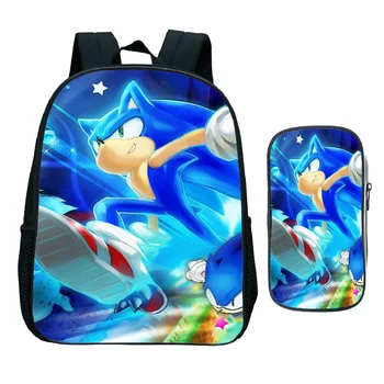 

2Pcs/Sets Children's Backpack Sonic Cartoon Schoolbags Pencil Case Boys Girls Daily Use Rucksack Back to School Gift for Kids