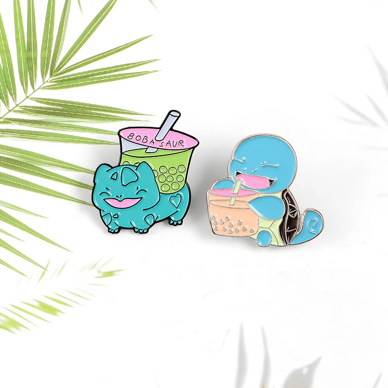Cartoon Animation Game Squirtle Bulbasaur Character Brooches Bubble Tea