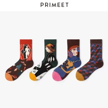 Женские носки Харадзюку Забавный дизайнер в ретро стиле с абстрактными рисунками маслом, хлопковые детские носки, 5 пар в стиле «хип-хоп» унисекс Носки милым толстве длинные носки уютные ins