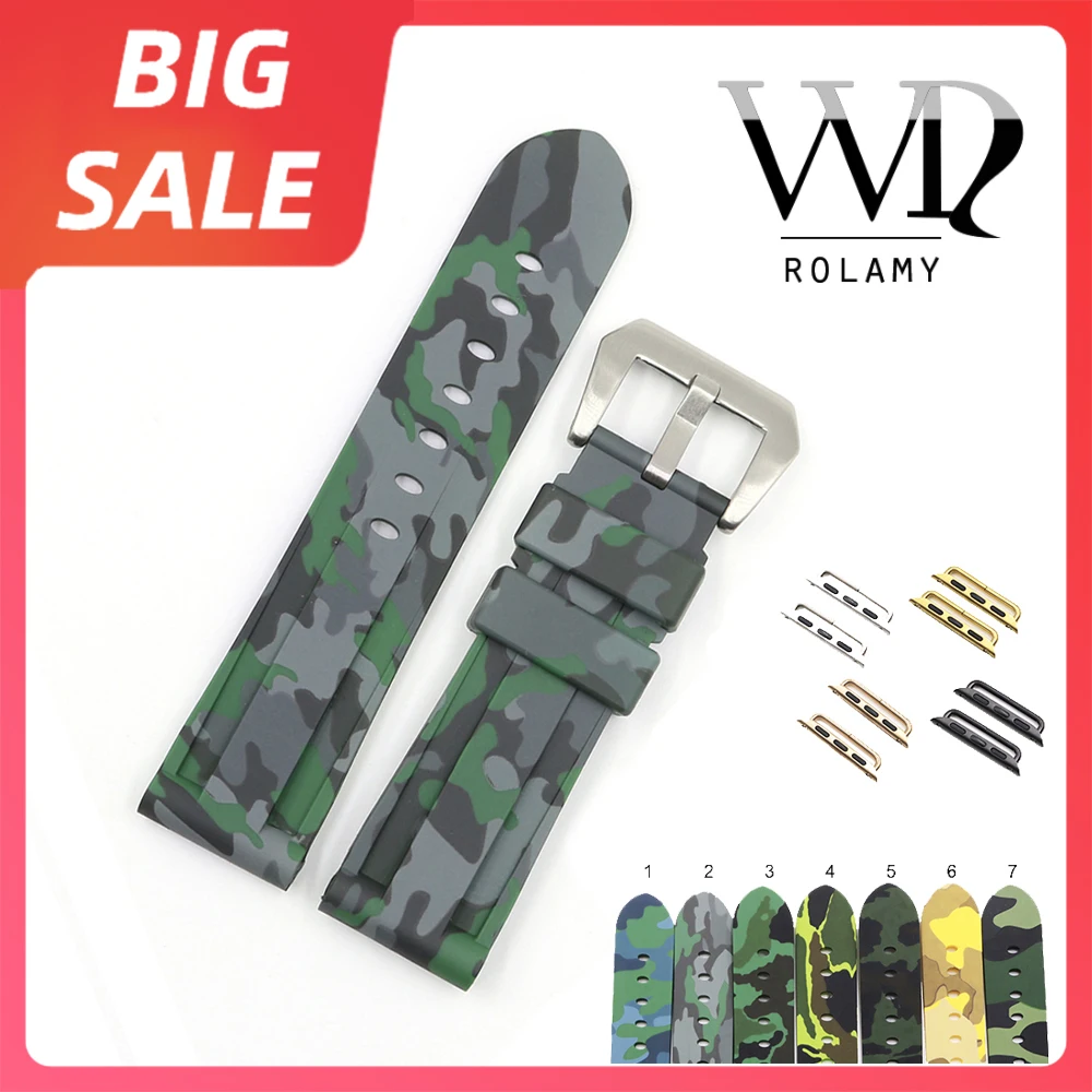 

Rolamy 38 40 42 44mm Top Quality Camo Black Pure Silicone Rubber Replacement Wrist Watchband Strap For Iwatch Series 4/3/2/1